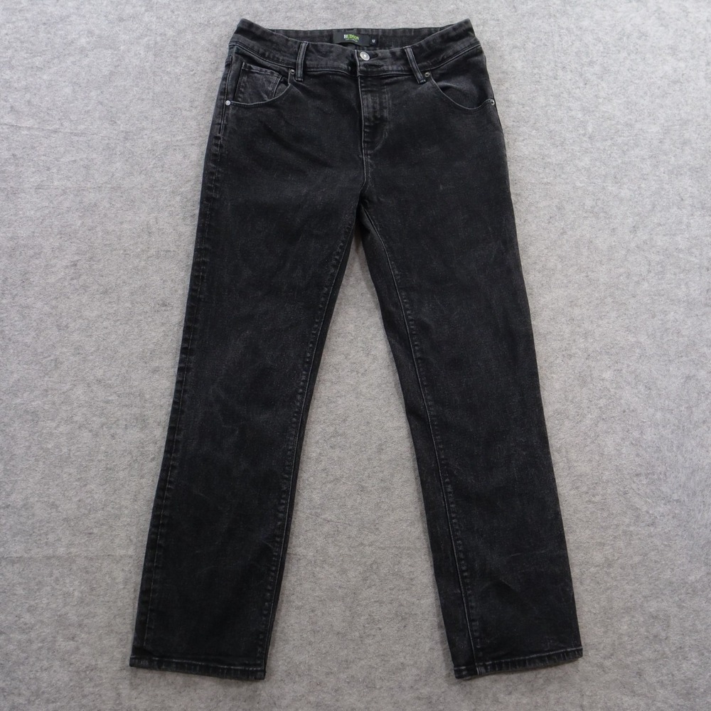 Hudson  Jeans Womens  12 Black Washed Stretch Denim Straight Leg Flap Pockets